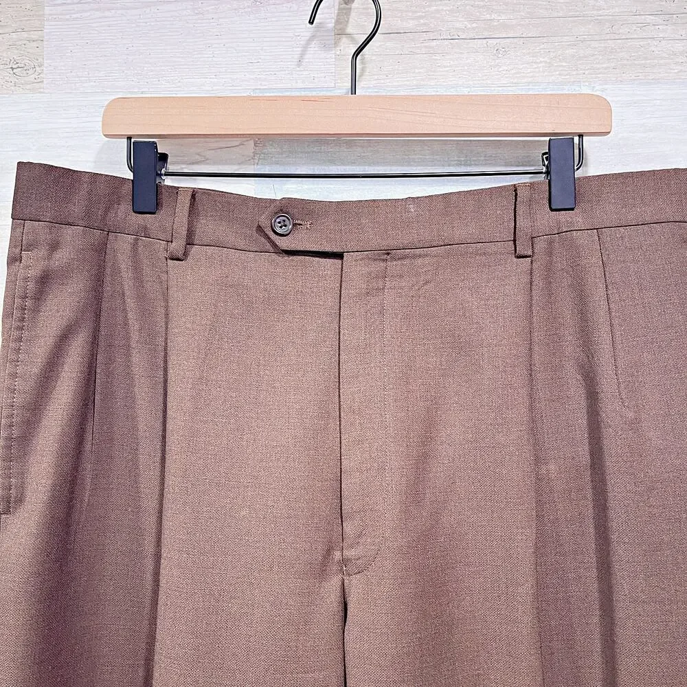 Jos A Bank Wool 2 Piece Suit Brown 2 Button Mens 43L Jacket 37L Pleated Pants